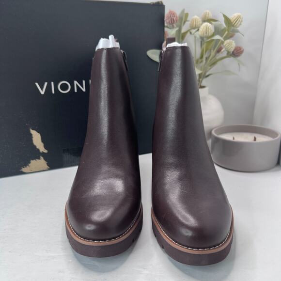 Vionic Aria Waterproof Leather Wedge Ankle Booties Brown Women's 10M NWB - Picture 2 of 10